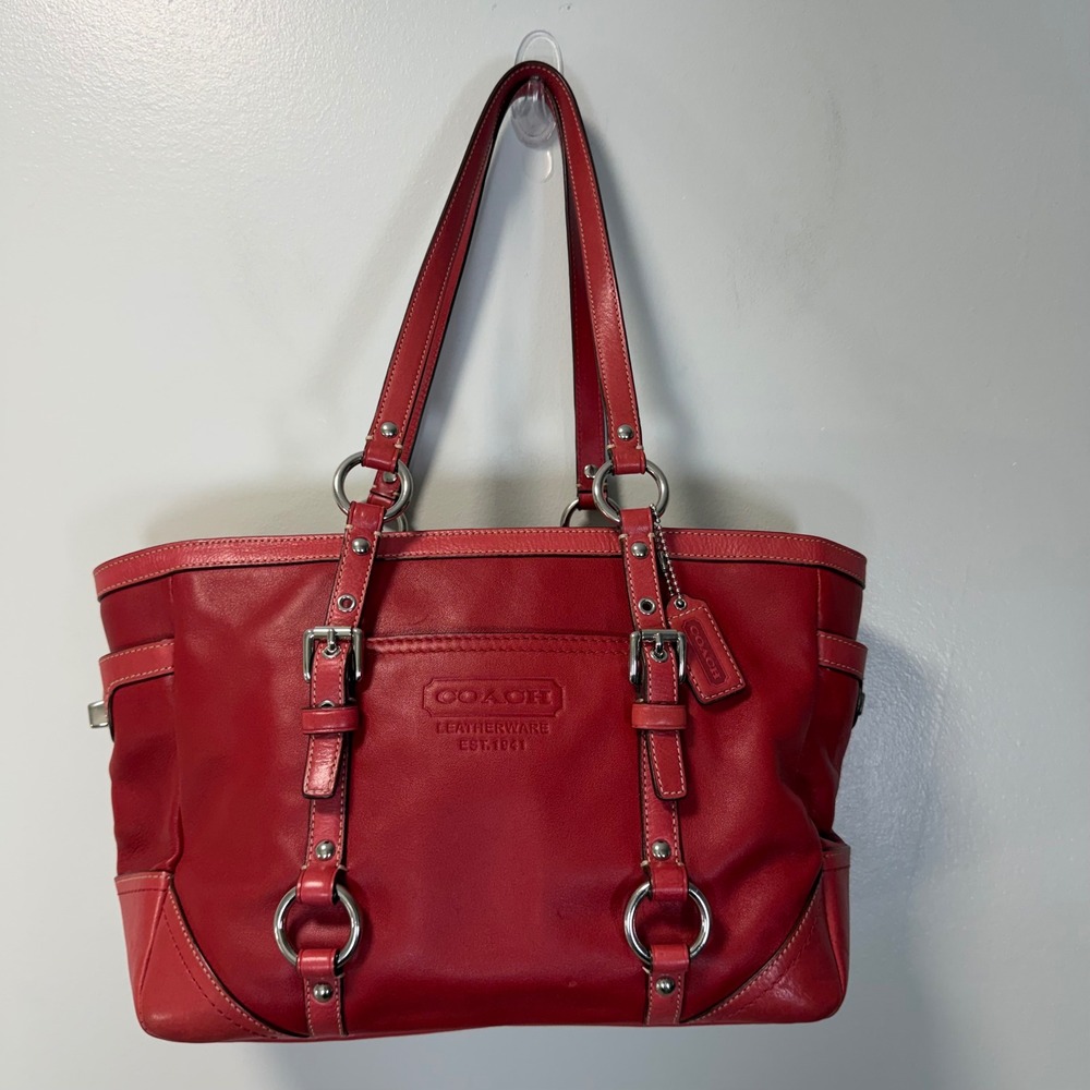 Coach Red Leather Gallery Buckle Tote Bag F12343 Vintage Y2K